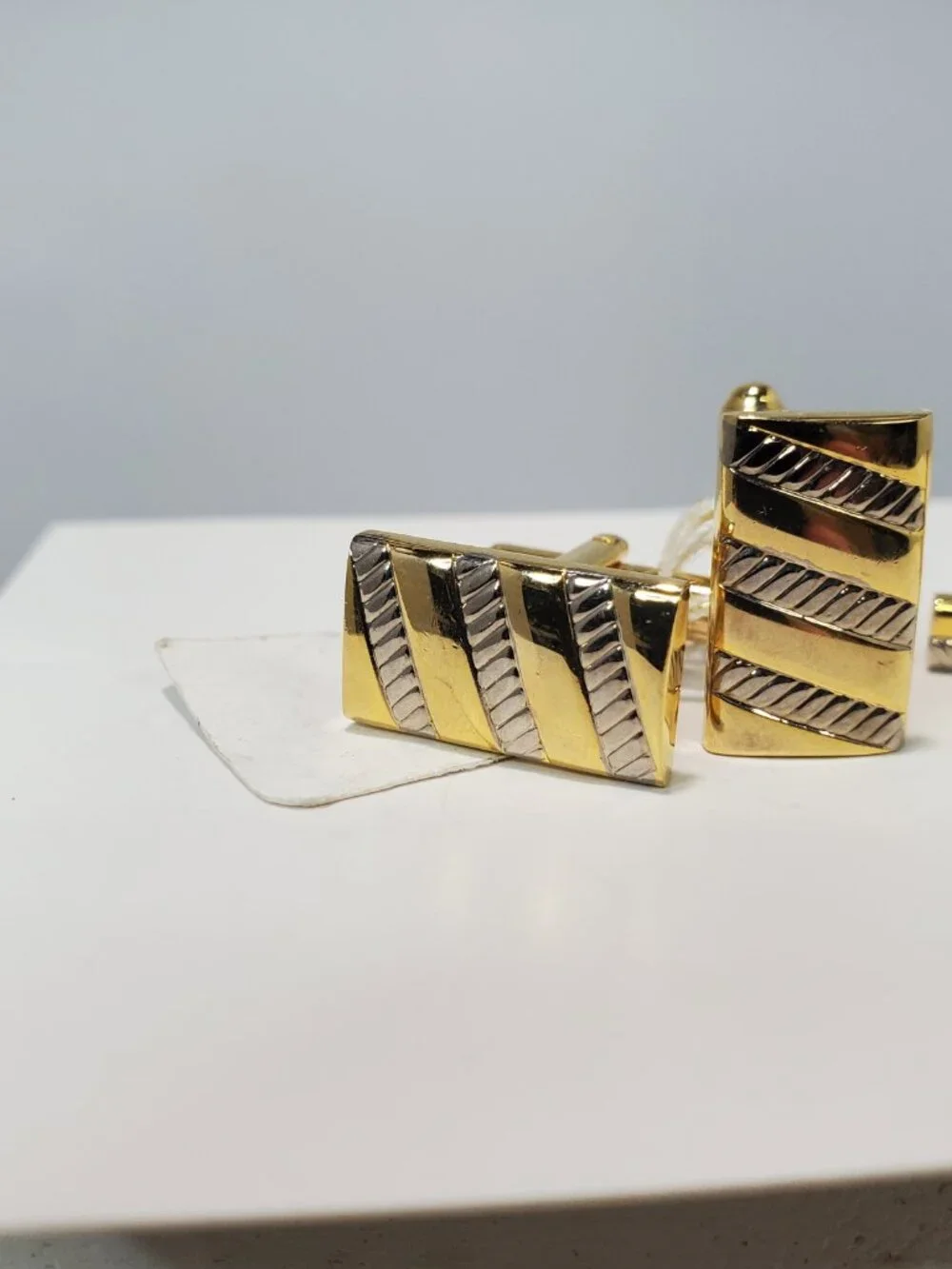 Gold-Tone & Silver-Tone Striped 3-Piece Cufflink and Tie Clip Set